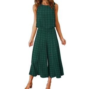 ROYLAMP Womens 2 Piece Outfit Round Neck Crop Top Cropped Wide Leg Pants xsmall